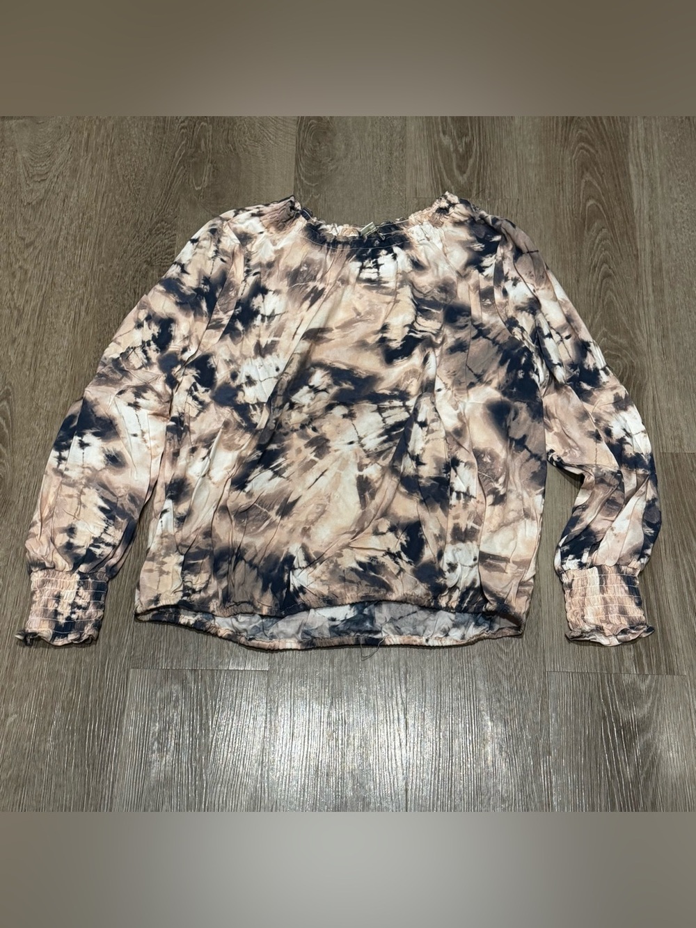 cooper & ella Blush and Black Tie-Dye Long Sleeve Blouse